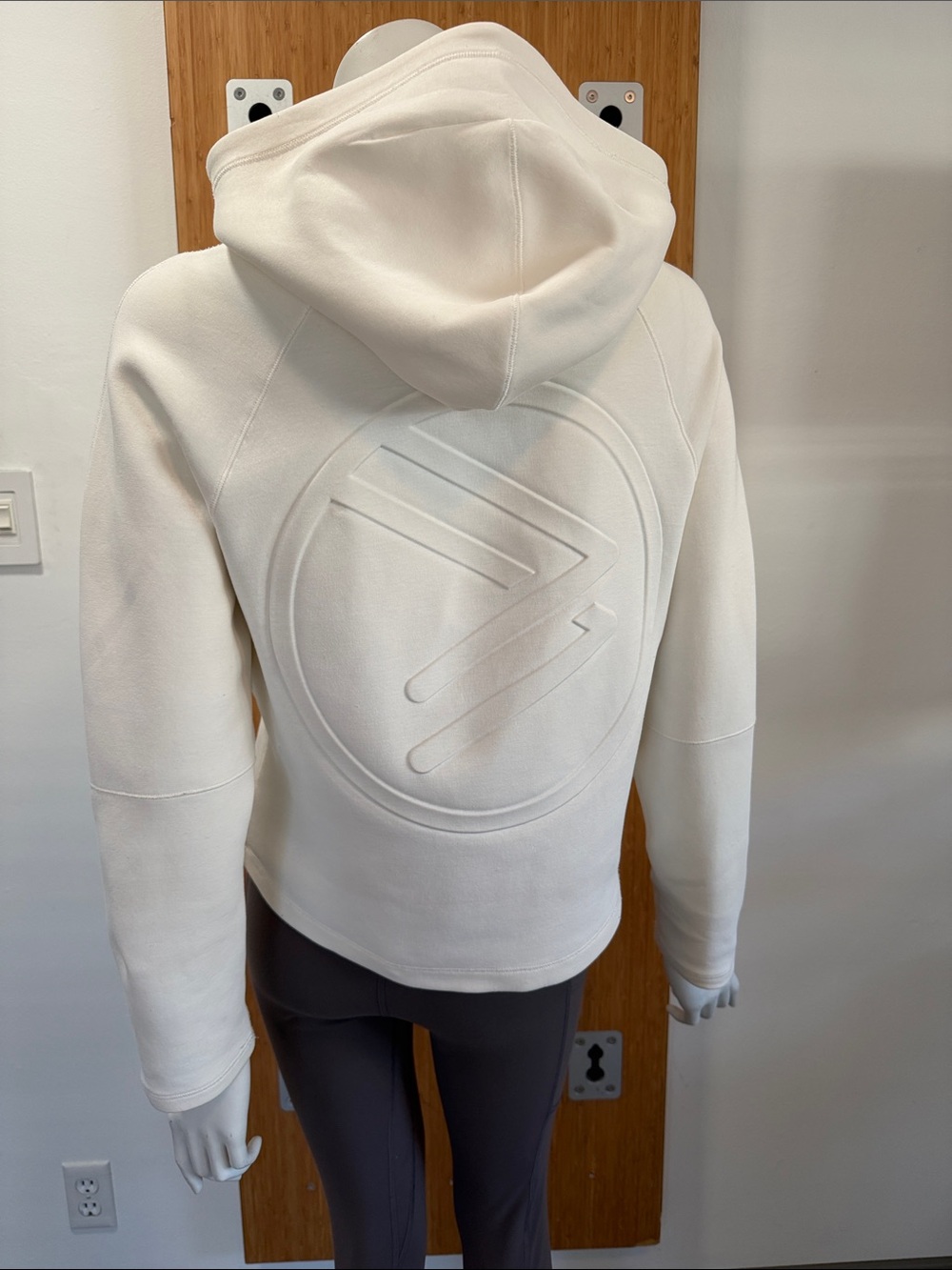 Savvi Cream Embossed Logo Scuba Hoodie Sweatshirt